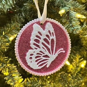 Pink Butterfly Holiday Ornament